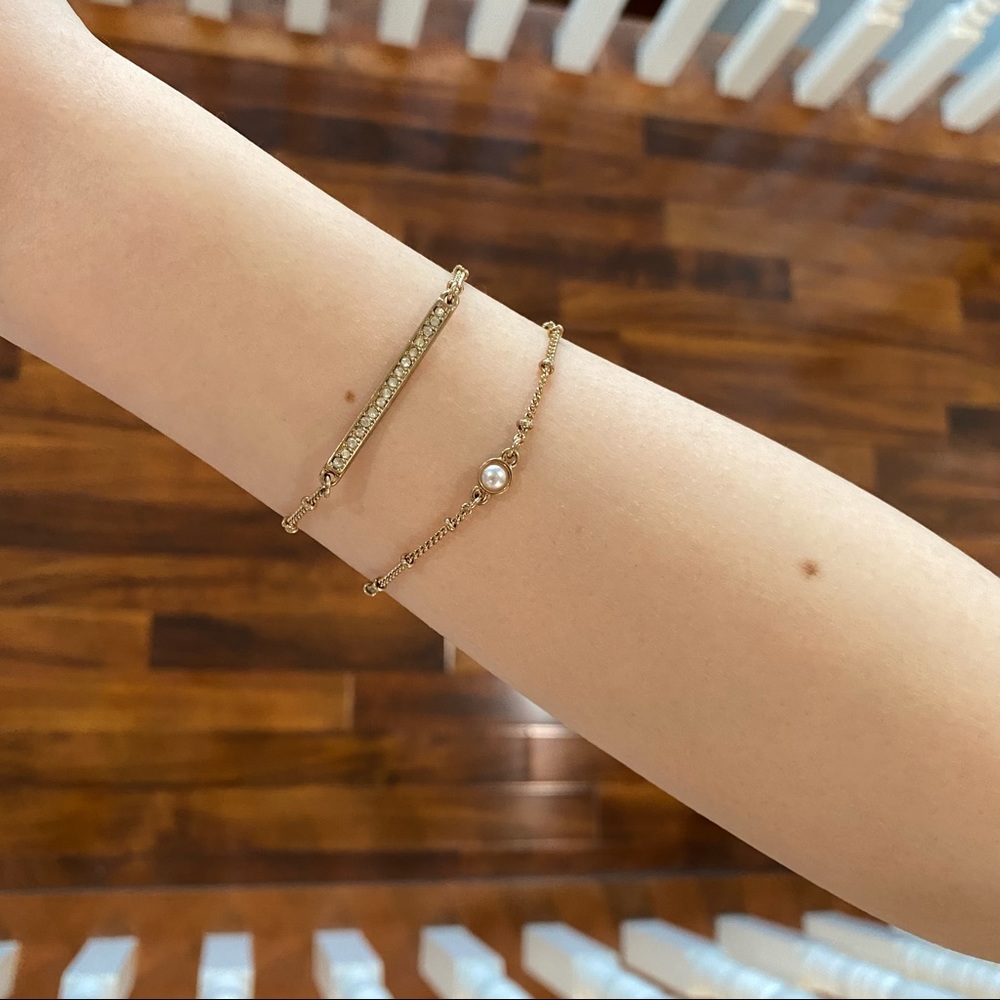 Fashion Jewelry Pave Bar Gold & Satellite Gold Bracelets Set